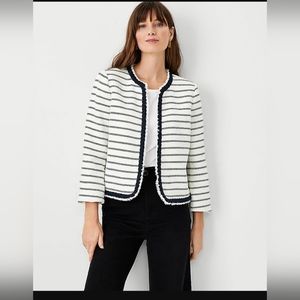 Ann Taylor Nautical Navy & White Stripe Boucle Blazer Jacket...size 2P
